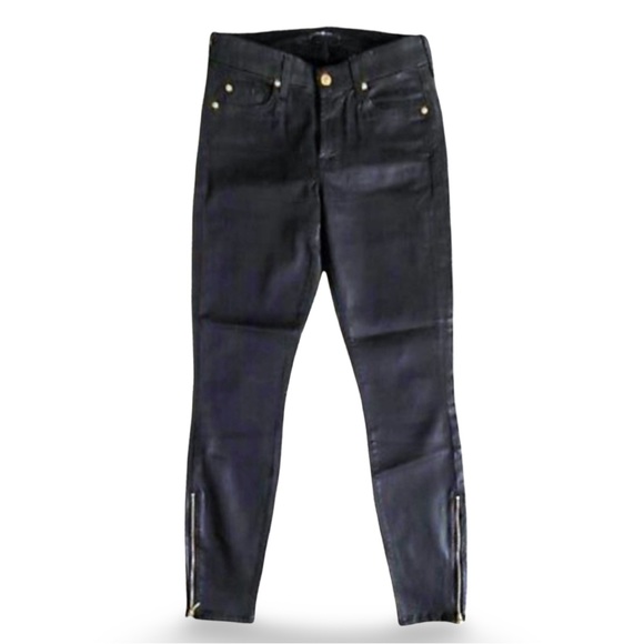 7 for all mankind black coated stretch jeans with zipper detail at ankle… - Picture 2 of 7